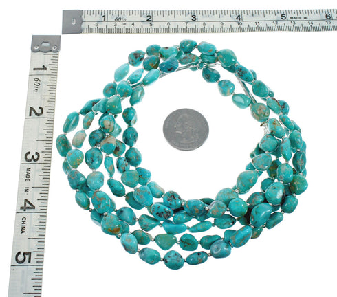 Navajo 3-Strand Sterling Silver Kingman Turquoise Bead Necklace NX11649